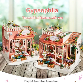 

Creative DIY 3D Wooden Assembled Gypsophila Flower House Villa Model Handmade Assembly Construction Toys Children Birthday Gifts