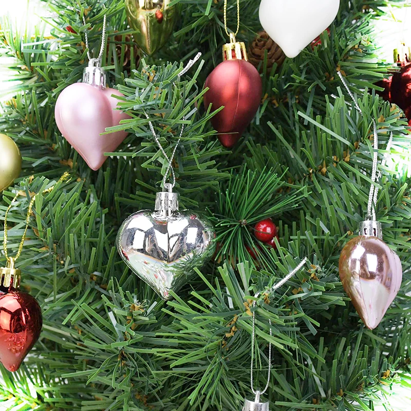 12Pc/set Heart Shaped Christmas Ball Ornaments Xmas Tree Decor Hang Pendant 