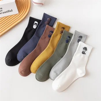 

10pcs/lot Personality Men Head Business Socks Gentleman Solid Print Combed Cotton Sokken Cool Funny Socks Men's