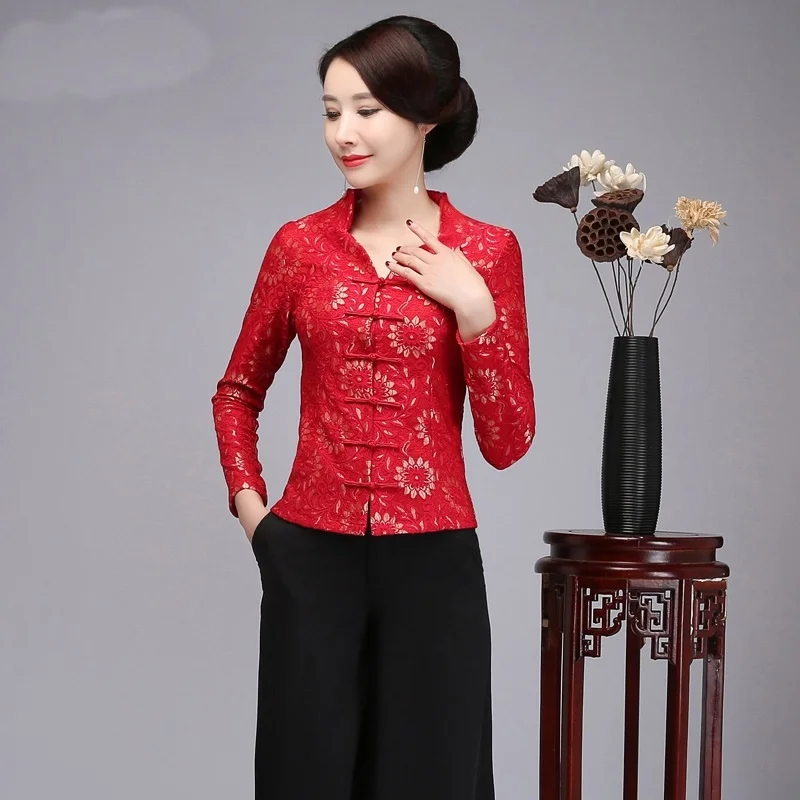 Традиционная китайская одежда для женщин Cheongsam Топ воротник-стойка Женские топы и блузки Восточная китайская одежда TA2085
