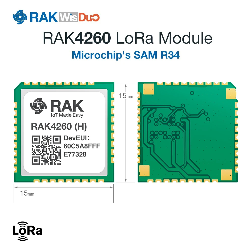 Модуль RAK4260 LoRa основан на ATSAMR34J18B микрочипа. Это объединение 32-разрядный процессор ARM Cortex-M0+ MCU с LoRa приемопередатчик