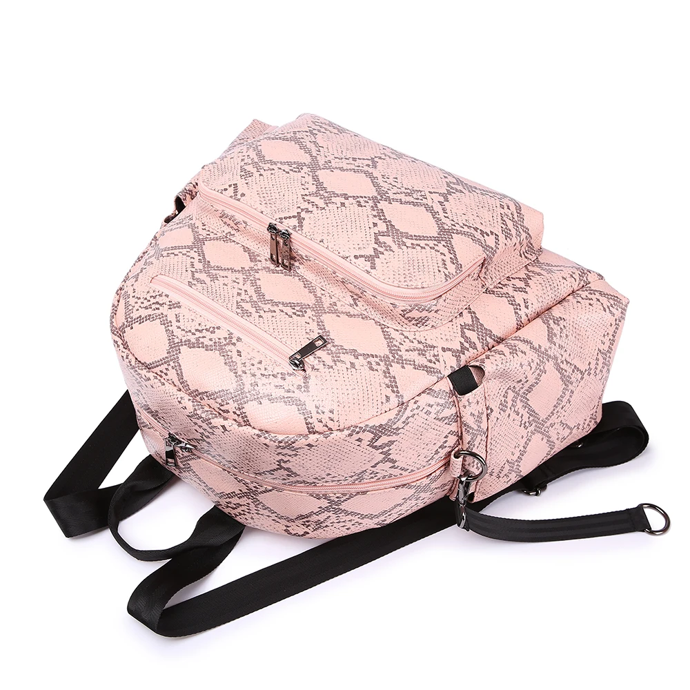 Diaper Backpack for Mothers Waterproof Multi-function Stroller with Straps Pink Snake Print Stylish