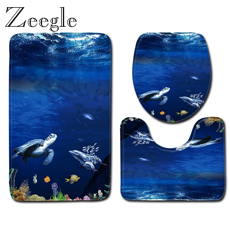 Zeegle 3pcs Bathroom Toilet Set Bath Mat and Toilet Seat Cover Anti Slip Bathroom Soft Foot Mat Showr Mat Toilet Pedestal Rug