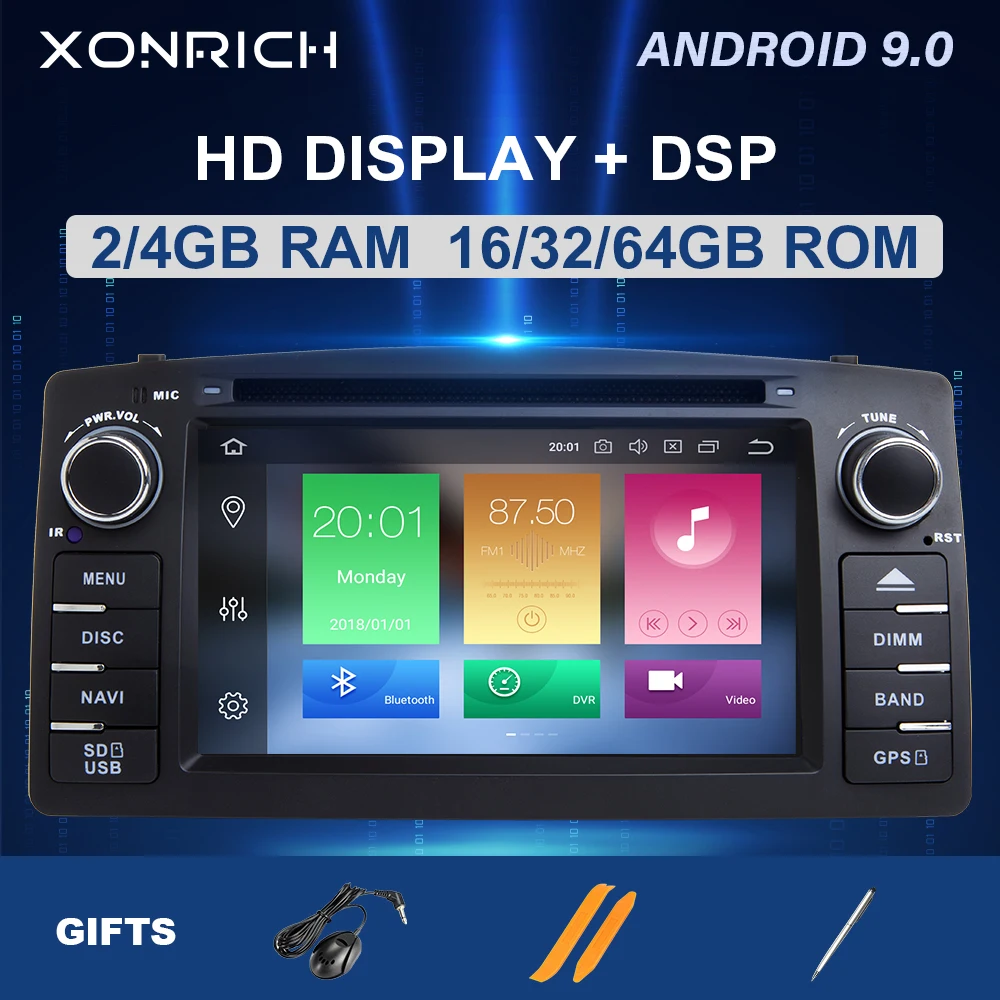 DSP 4GB 64G Android 9.0 Car DVD Player For Toyota Corolla E120 BYD F3 2 Din Car Multimedia Stereo G