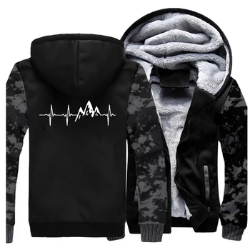 

Mountain Heartbeat Winter Men Thick Warm Fleece Jacket Print Hoodie Sweatshirts Thicken Zipper Jackets Vintage Outwear Hoodies