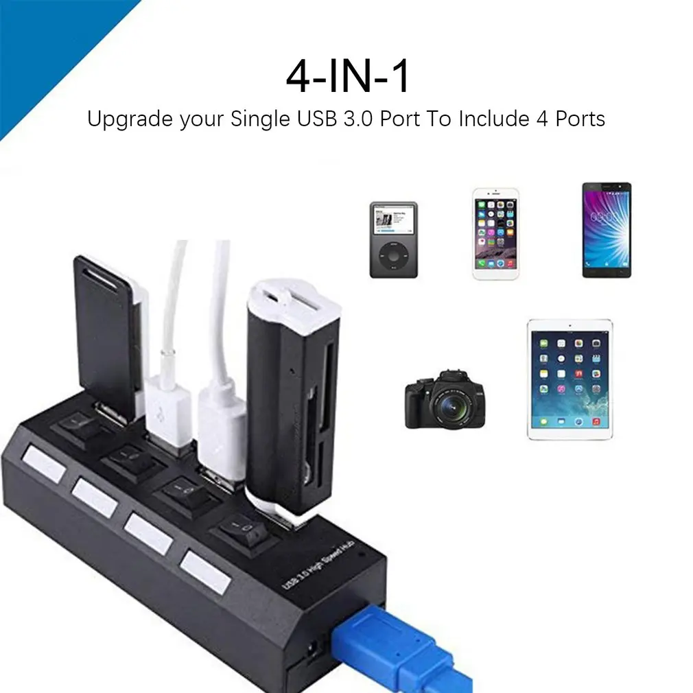 4 порта USB3.0 концентратор Высокоскоростной 5 Гбит/с usb-хаб с индивидуальным переключателем вкл/выкл usb-хаб сплиттер адаптер для Windows ноутбука ПК