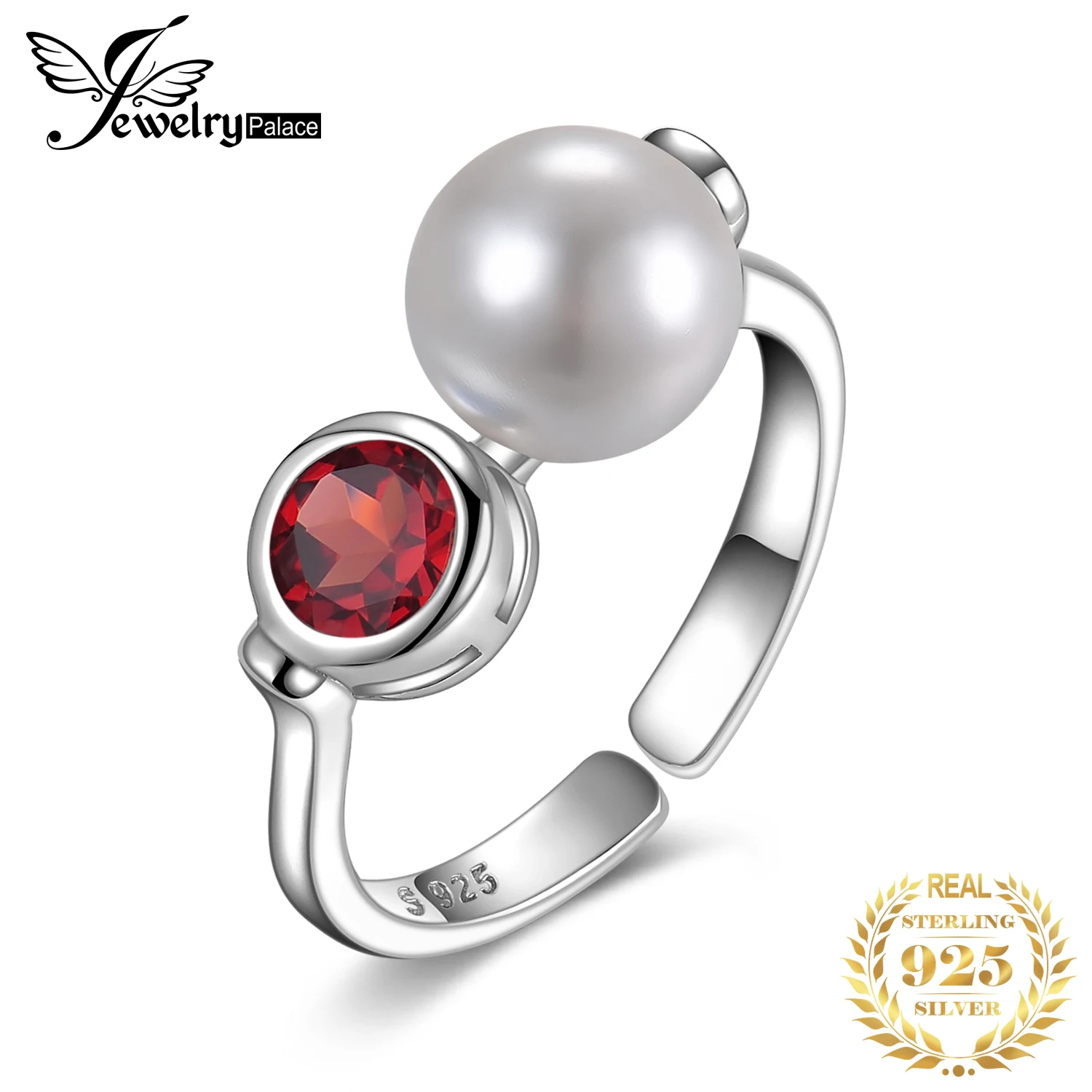 

JewelryPalace Genuine Red Garnet Shell Pearl Ring 925 Sterling Silver Rings for Women Party Stackable Ring Silver 925 Jewelry