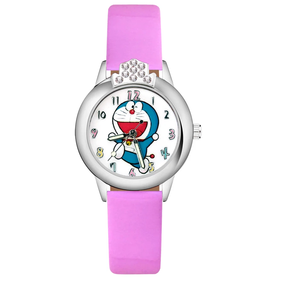 Мультфильм Doraemon Кристалл Стиль Детские часы Дети студентка девушки кварцевые Кожаный ремешок наручные часы JK67 - Цвет: Pink