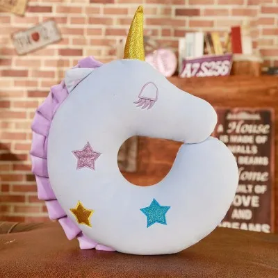 Cartoon Unicorn Soft U-Shape Neck Travel Cushion Pillow for Car Airplane Protable Hooded Pillow Cushion Compact Soft Neck Rest - Цвет: Бургундия