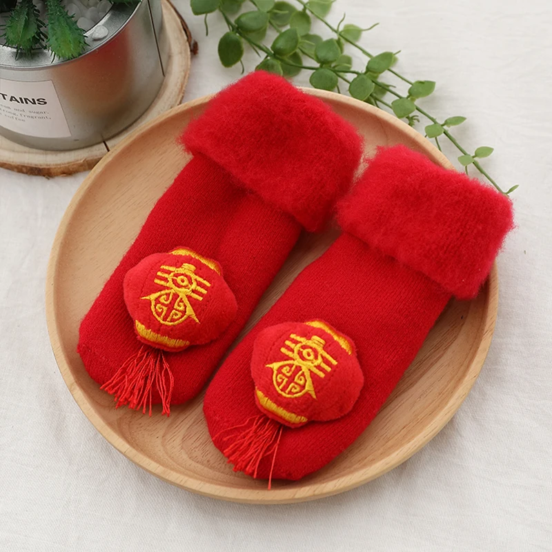 Red Lantern Рождественские носки детские противоскользящие зимние для новорожденных мальчиков и девочек, теплые хлопковые носки для малышей толстые бархатные длинные носки для малышей - Цвет: Red Lantern