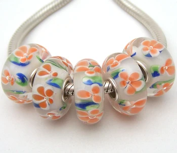 

JGWG1888 5X 100% Authenticity S925 Sterling Silver Beads Murano Glass beads Fit European Charms Bracelet diy jewelry Lampwork