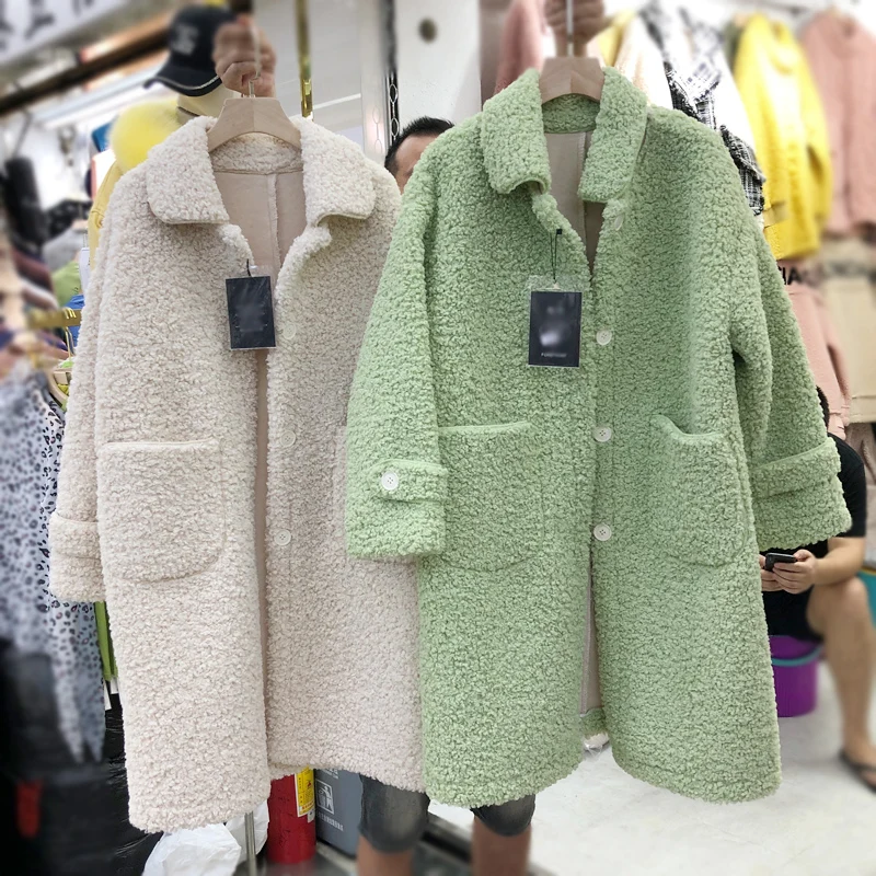 Женское пальто с мехом ягненка, осень и зима, корейский Свободный кашемировый Тренч средней длины, женские толстые пальто из овечьей шерсти