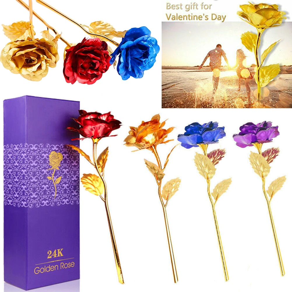 Box Bag 24k Gold Plated Rose Flower Anniversary Girlfriend Wife Romantic Gift 