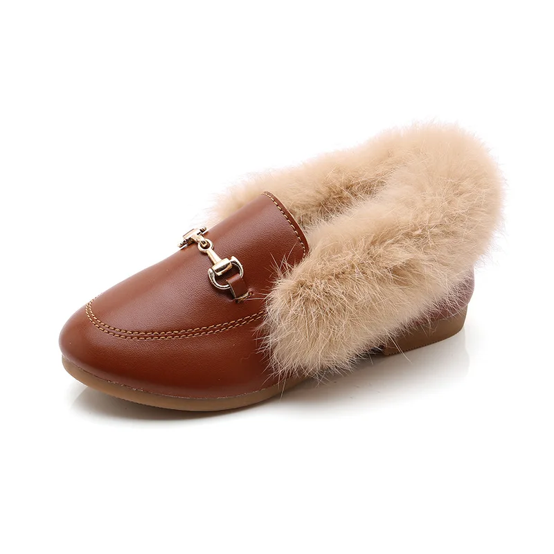 Новинка; детская обувь с натуральным кроличьим мехом; обувь на меху для девочек; зимняя обувь принцессы для малышей; теплая хлопковая обувь - Цвет: C