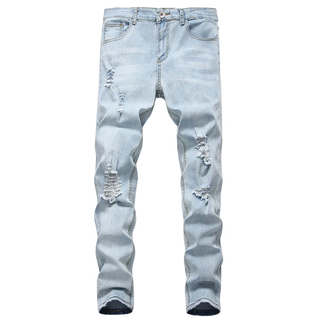 

Joggers Jeans Pants Trousers Streetwear Personality Ripped Slim Fit Zipper Hollow Out Stretch Denim Trousers Broken Man