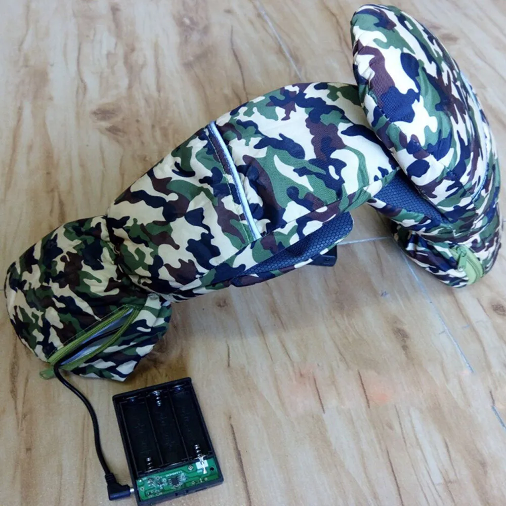 New Winter Men's Gloves Electric Heated Mens Gloves Warming Camouflage Battery Soft Outdoor Sport Luvas Зимние Перчатки#H20