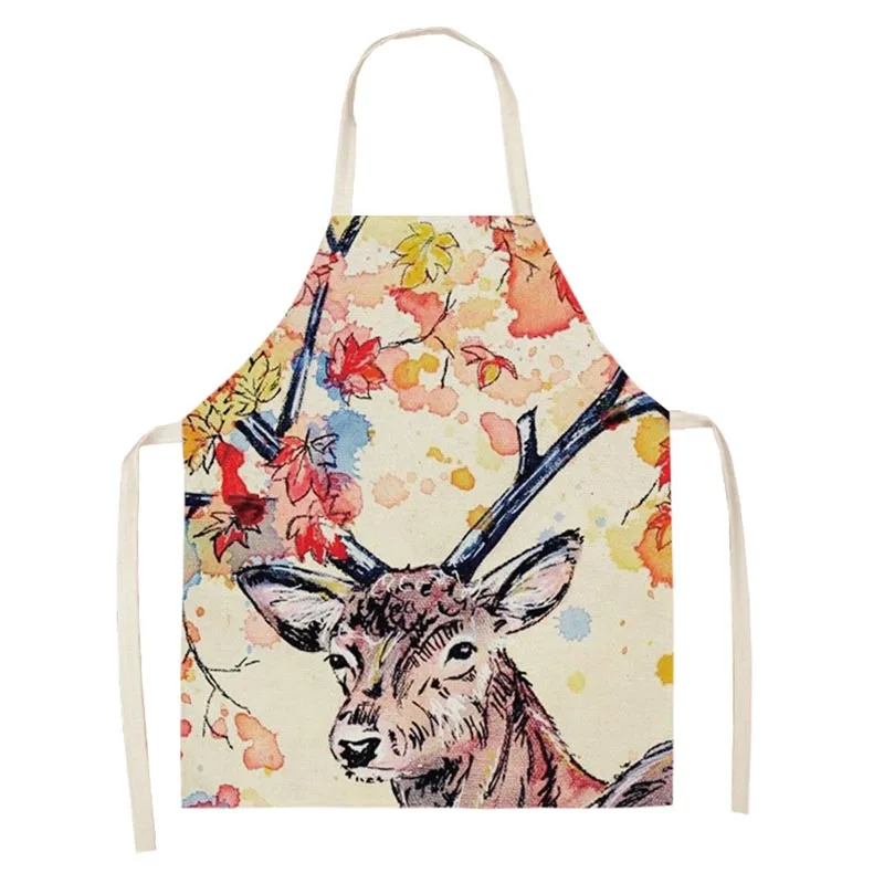 Antifouling Kitchen Apron Christmas Elk Cotton Linen Sleeveless man women Chef Cooking Aprons Kitchen accessories 68*55cm 0024