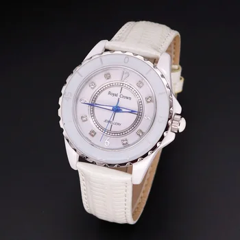 

FREE SPARE STRAP CERAMIC MEN'S WATCH WOMEN'S WATCH JAPAN QUARTZ HOUR FINE FASHION CLOCK LEATHER GIRL'S GIFT ROYAL CROWN BOX