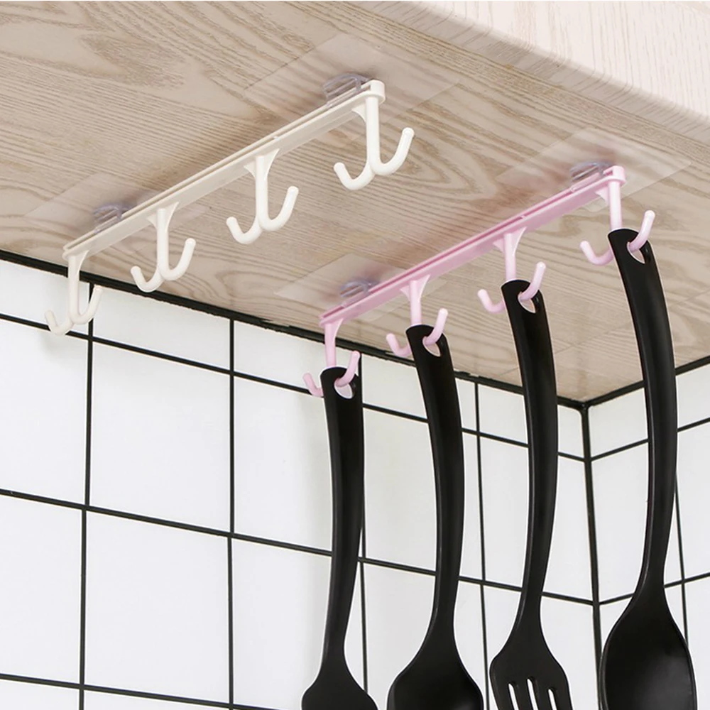 Strong Double hook Nail-Free Hook Cabinet Cabinet Storage Rack Multi-Function Wardrobe Row Hook Finishing Rack Kitchen organizer