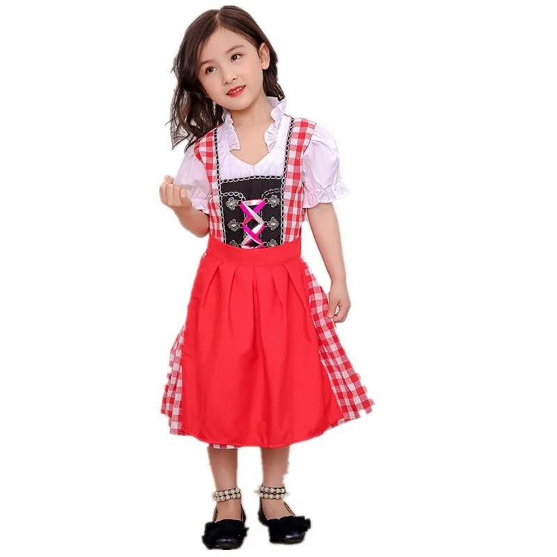 Немецкий костюм Октоберфеста для девочек Dirndl Heidi; маскарадный костюм для детей; нарядное платье служанки для Хэллоуин; фантазийное праздничное платье; одежда