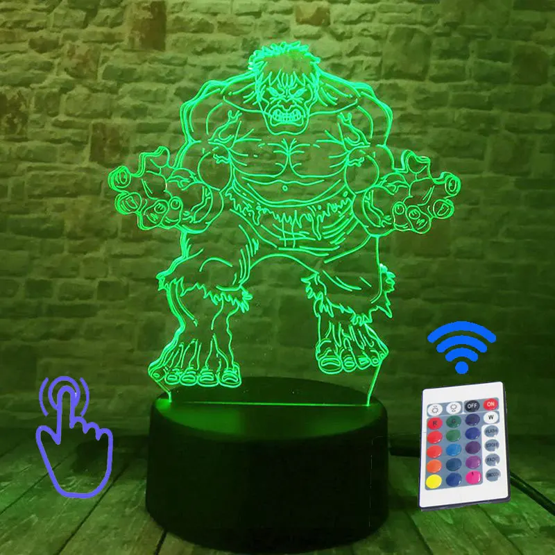 Remoter and Touch 1 Marvel Железный человек фигурка 3D иллюзия светодиодный настольный ночник светильник красочный светильник Мстители Человек-паук фигурка маска Железного человека модель игрушки - Цвет: Remoter and Touch 1