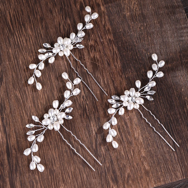 AiliBride 2 pcs Wedding Pearl Hair pins Hair Accessories Women Bridal Headpiece Handmade Jewelry