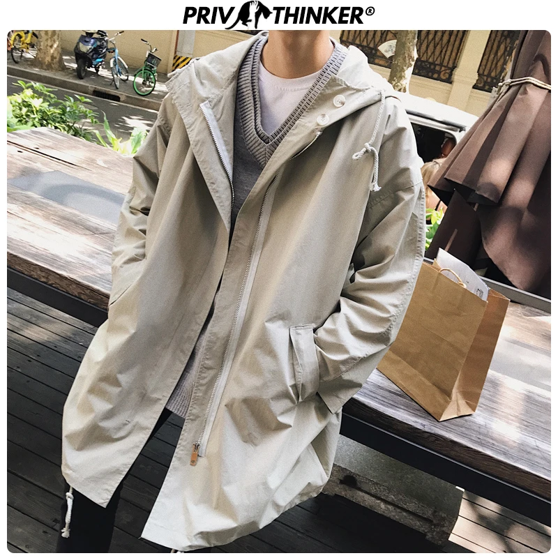 Privathinker, Мужская Осенняя уличная куртка с капюшоном, Тренч, Мужская модная Корейская зимняя куртка, Мужская, свободная одежда, пальто большого размера
