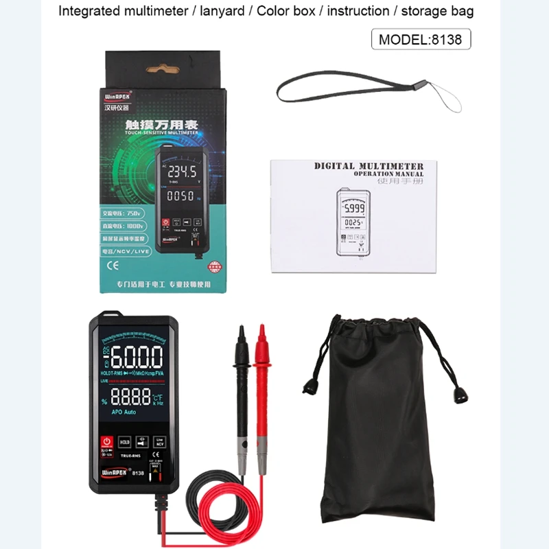 Мультиметр с сенсорным экраном 6000 отсчетов ЖК дисплей автоматическое напряжение