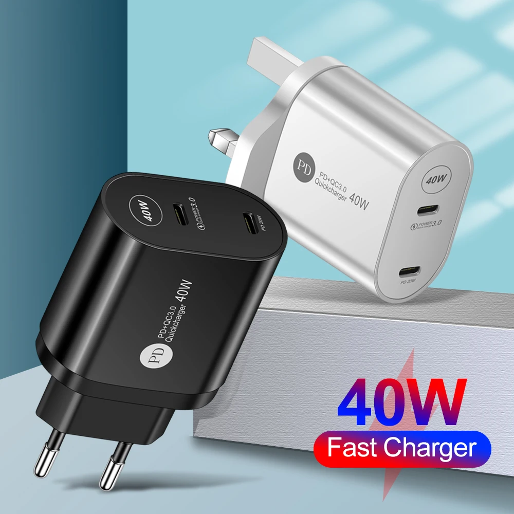 5v 1a usb 40W Double PD USB C Mini Charger PD3.0 EU/US/UK Fast Charger Type C Phone Charger For iPhone 13 12 Pro Max Huawei Xiaomi Samsung 65w usb c charger
