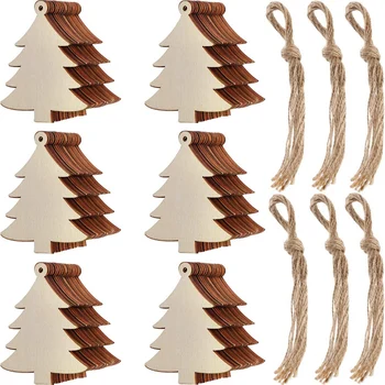 

60 Pieces Halloween Wooden Slices Wooden Gift Tags Blank Wood Hanging Ornaments Cutouts Crafts with 60 Pieces Twine Ropes for Ki