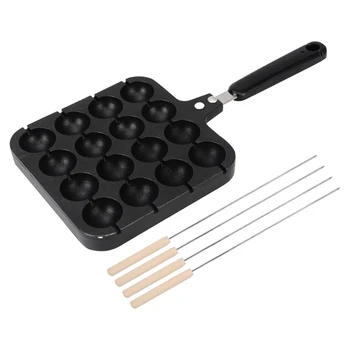 

16 Holes Kitchenware Takoyaki Pan With Baking Needles BBQ Plate Cooking Tool Home Cast Aluminum Non Stick Octopus Ball Ergonomic