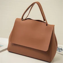 Корейская Минималистичная коричневая сумка через плечо откидная сумка личи кожаная женская сумка стиль tote slung большая емкость Повседневная
