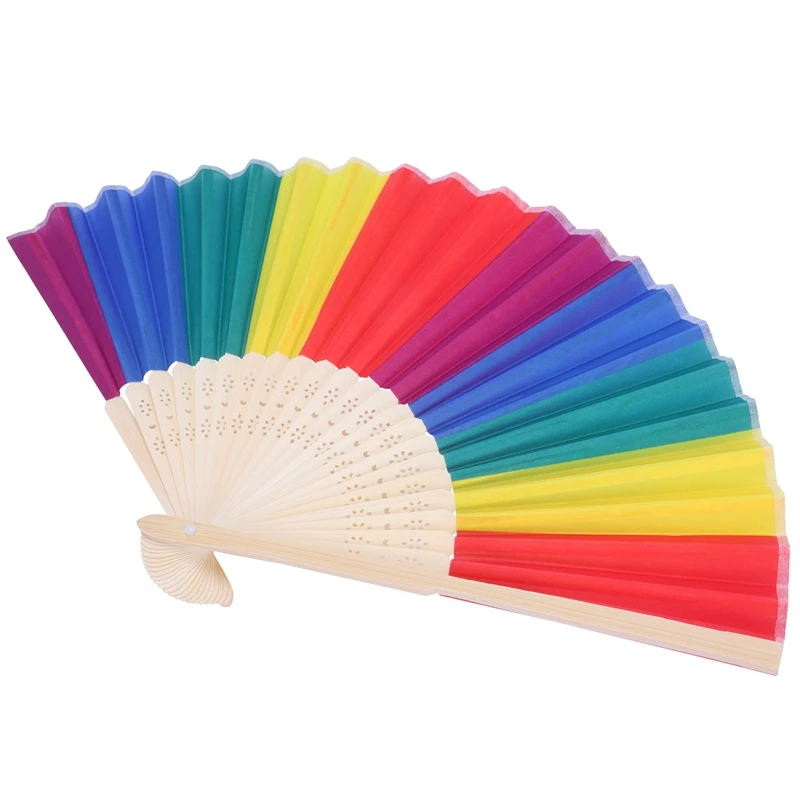7-inch Bamboo Rainbow fan Folding Summer Accessory For Dance Decoration Wedding Birthday Party Gift Memory Rainbow