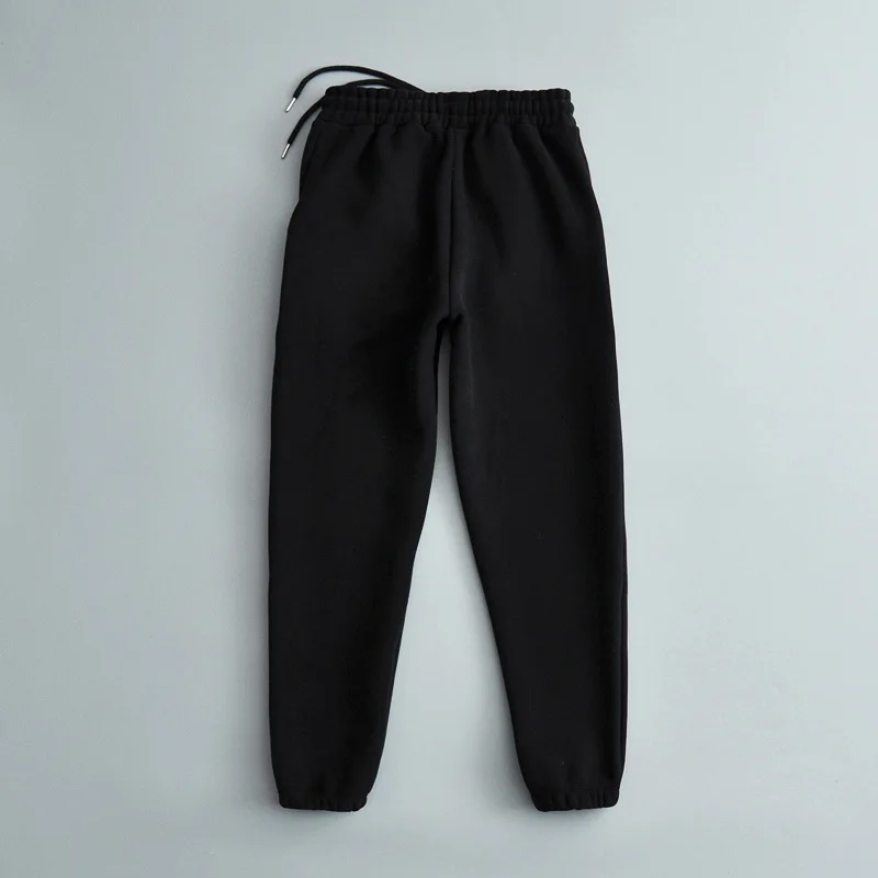 На зимнем меху утепленные спортивные брюки для девочек Новая эластичная кулиска на талии брюки для Для женщин Свободные Повседневное Для женщин брюки
