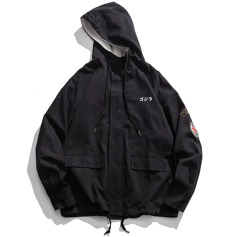 Aolamegs куртки для мужчин Ukiyo-e спрей с капюшоном пальто Kanji принт колледж Стиль спортивный костюм мужской Высокая улица Винтаж уличная осень - Цвет: Black