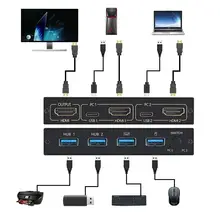 Répartiteur compatible HDMI commutateur KVM 4K, commutateur Usb 2.0 2 en 1 pour moniteur d'ordinateur, clavier et souris, imprimante EDID / HDCP