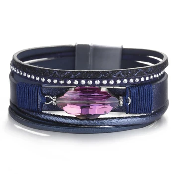 

ALLYES Leather Bracelets for Women Bracelets & Bangles Fashion Jewelry Purple Rhinestone Mulitlayer Wide Wrap Bracelet Female