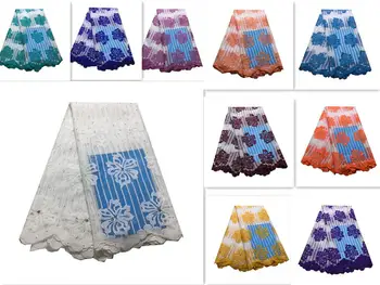 

Latest 5 Yards Tulle Rhinestone White Lace Fabric African Swiss Voile Lace High Quality 10 Colors KRL-2918