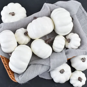 

12Pcs Halloween Artificial White Pumpkins Harvest Fall Thanksgiving Decoration Pumpkin Fake Simulation Vegetabl Happy Halloween