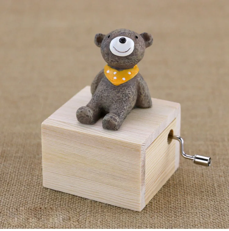 bear 1 Симпатичные животные музыкальная шкатулка ручной коленчатый деревянный подарок для детей подарки на год медведь Кошка Собака Обезьяна домашняя декорация HEBFG08 - Цвет: bear 1