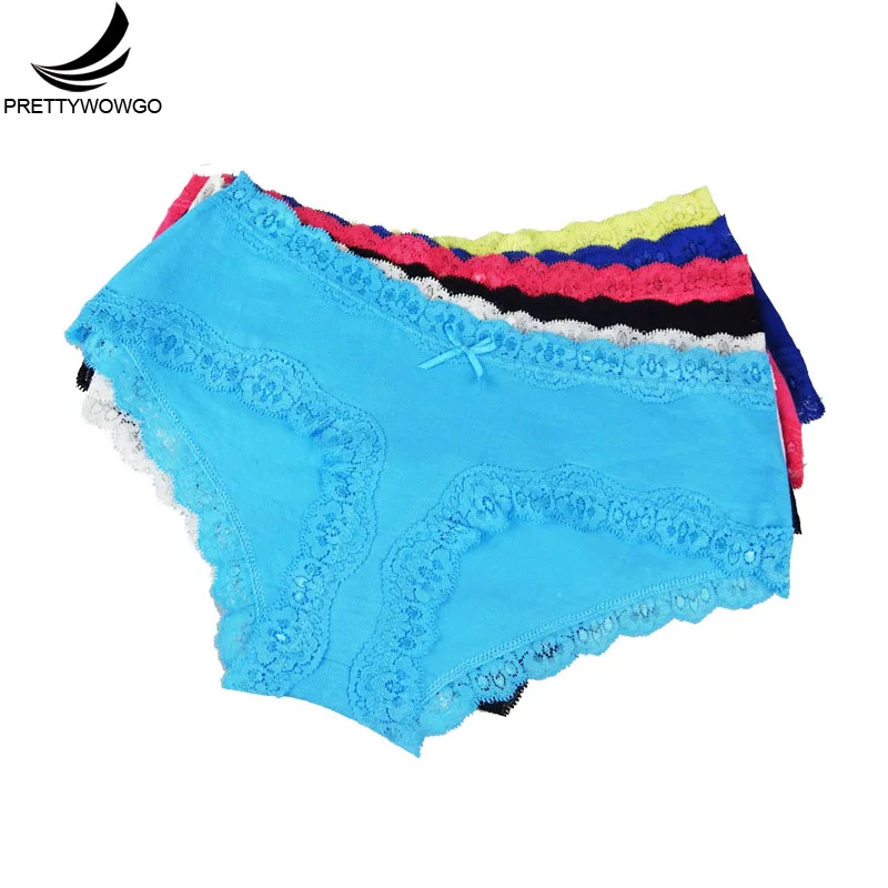 

Prettywowgo 5 pcs/lot New Arrival Briefs 2020 Cotton Solid Color Lace Womens Underwear 6931