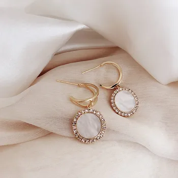 

2020 New Dominated Hot Geometric Metal circular fine crystal Drop earrings fashion joker Korea contracted Women earrings