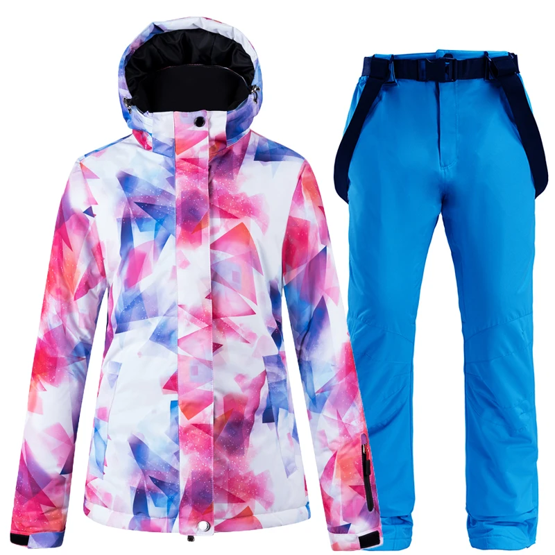 30New толстый теплый лыжный костюм для женщин водонепроницаемый ветрозащитный лыжный костюм и сноуборд куртка брюки набор женские зимние костюмы уличная одежда - Цвет: Royal blue suit