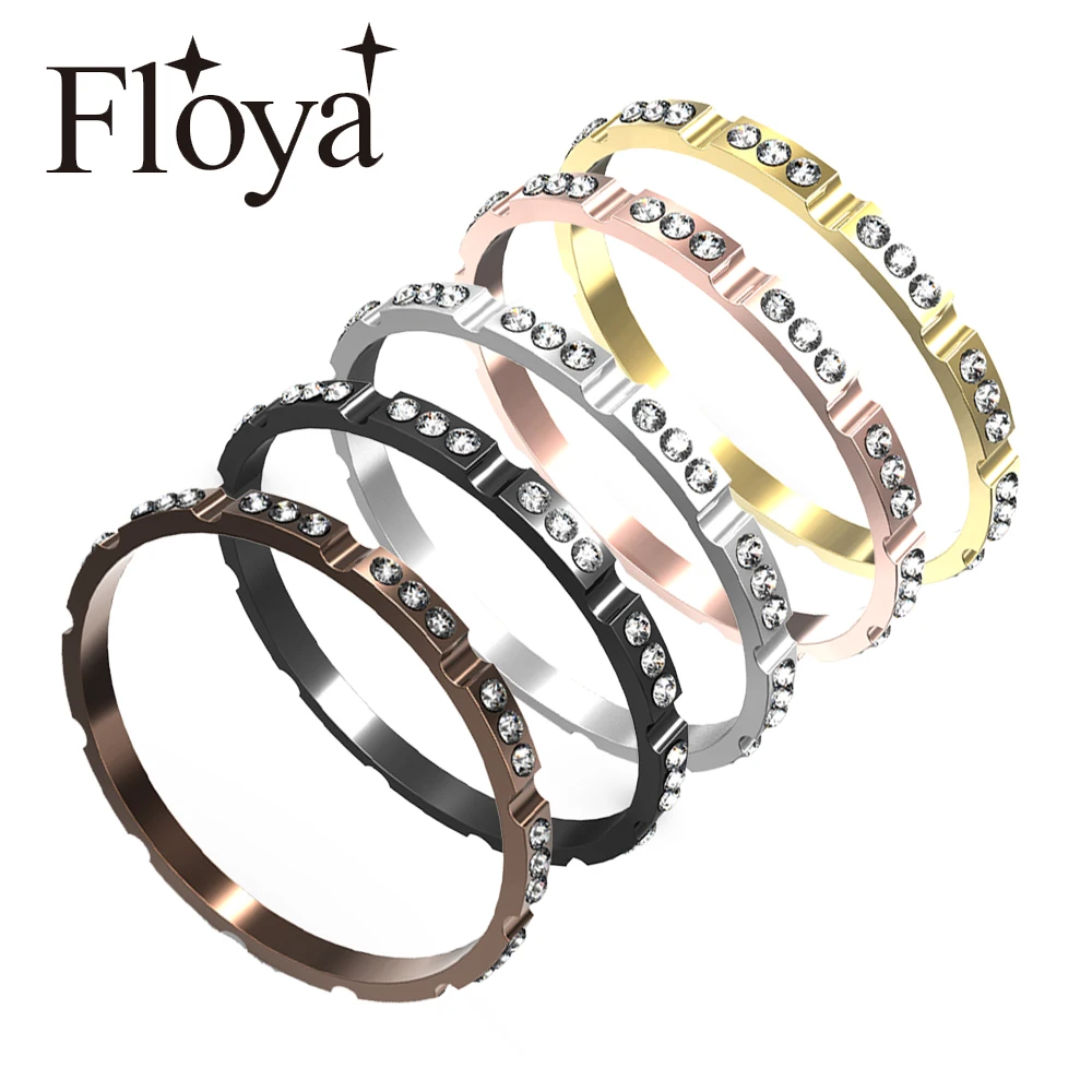 

Floya Full Zircon Inner Filled Rings Women Aluminum Stainless Steel Base Accessories Black Interchangeable Ring Bague Acier