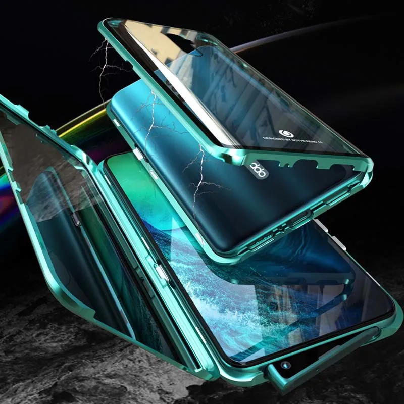 

Metal Magnetic Phone Case For OPPO RENO 2 10x Q Z Tempered Glass Case Cover For Realme X Lite 3 F11 F9 Pro R15 R17 R11 coque Cap