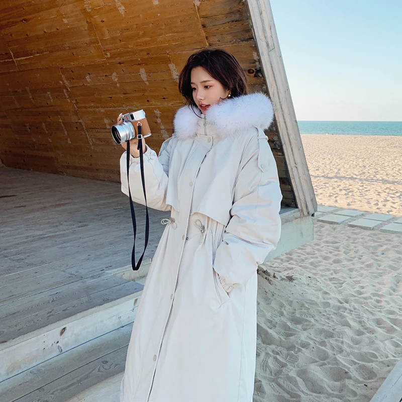 Женская зимняя куртка до колена свободная теплая парка из 96% хлопка | одежда