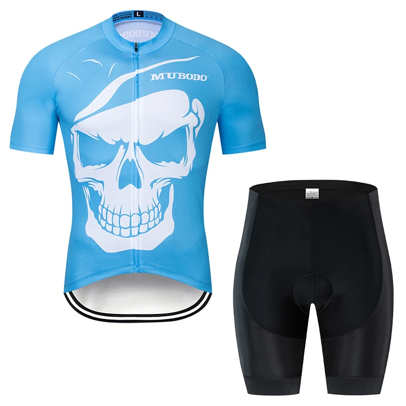 Ropa Ciclismo наборы 3D печатных череп солнцезащитный Джерси короткий рукав+ шорты нагрудник костюм Мужская команда горный Велоспорт обучение - Цвет: Shorts Suit MU-043