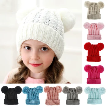 

New Winter Hat Boys Girls Knitted Beanies Thick Baby Cute Hair Ball Cap Infant Toddler Warm Cap Boy Girl Pom Poms Warm Hat