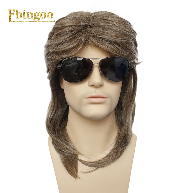 Ebingoo 70s 80s Halloween Costume Rocking Dude Punk Metal Rocker Disco Mullet Synthetic Cosplay Wig Long Straight Rocker Wig