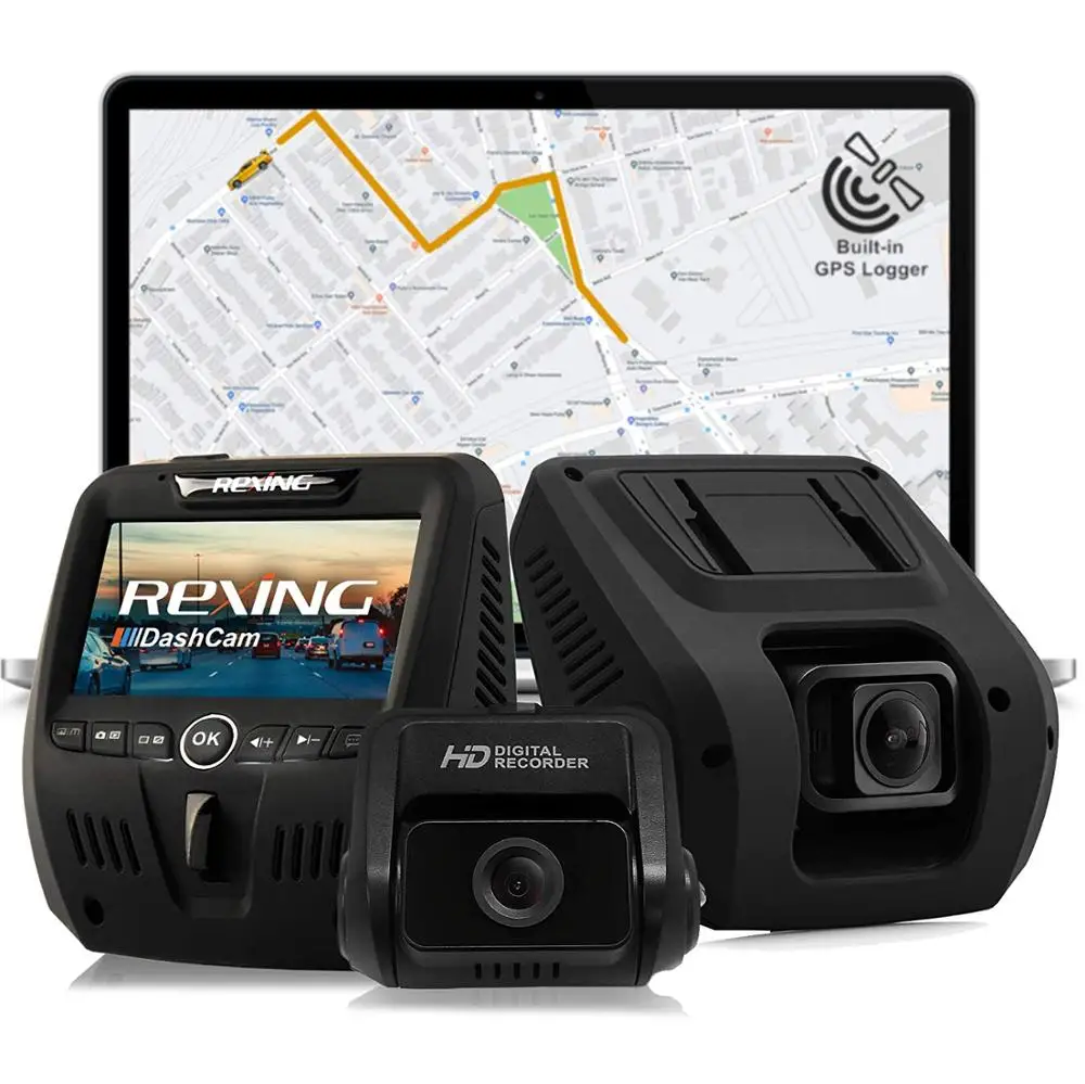 Rexing V1LG Dual Channel Dash Cam FHD 1080p 170° Wide Angle with HD Rear Camera Built-in GPS  G-Sen